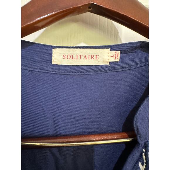 Solitaire Women's Blue Embroidered Ruffled Short Sleeve Tunic Mini Dress Size L - Picture 3 of 7